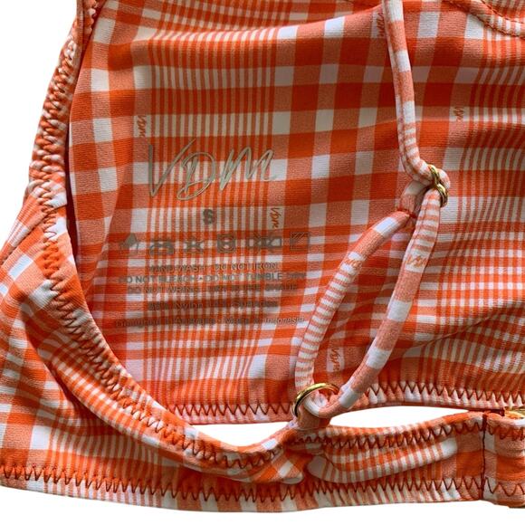 VDM Revolve Sienna Orange and White Plaid Print Swimwear Bikini Top Small - Picture 5 of 7